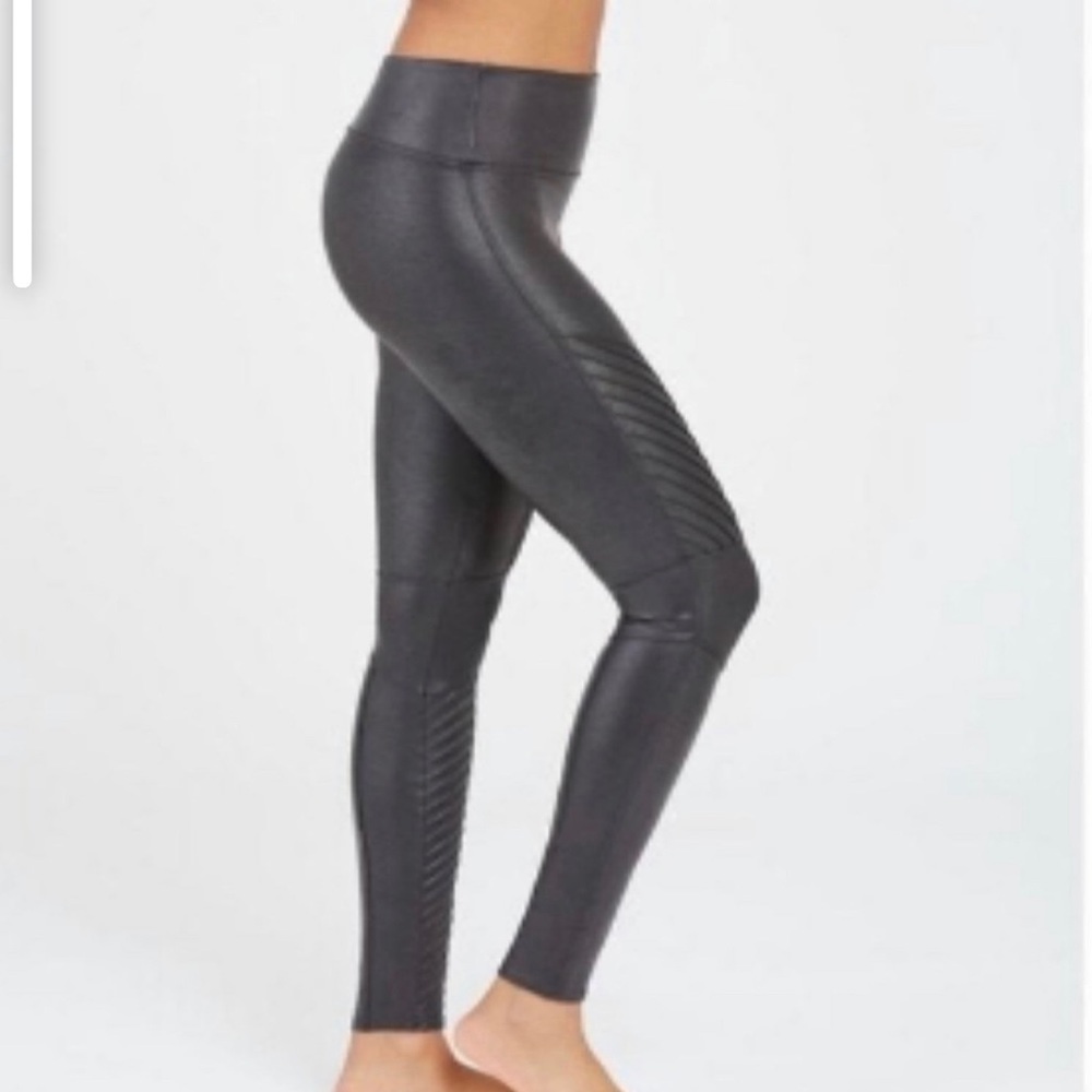 SPANX Faux Leather Moto Leggings Black